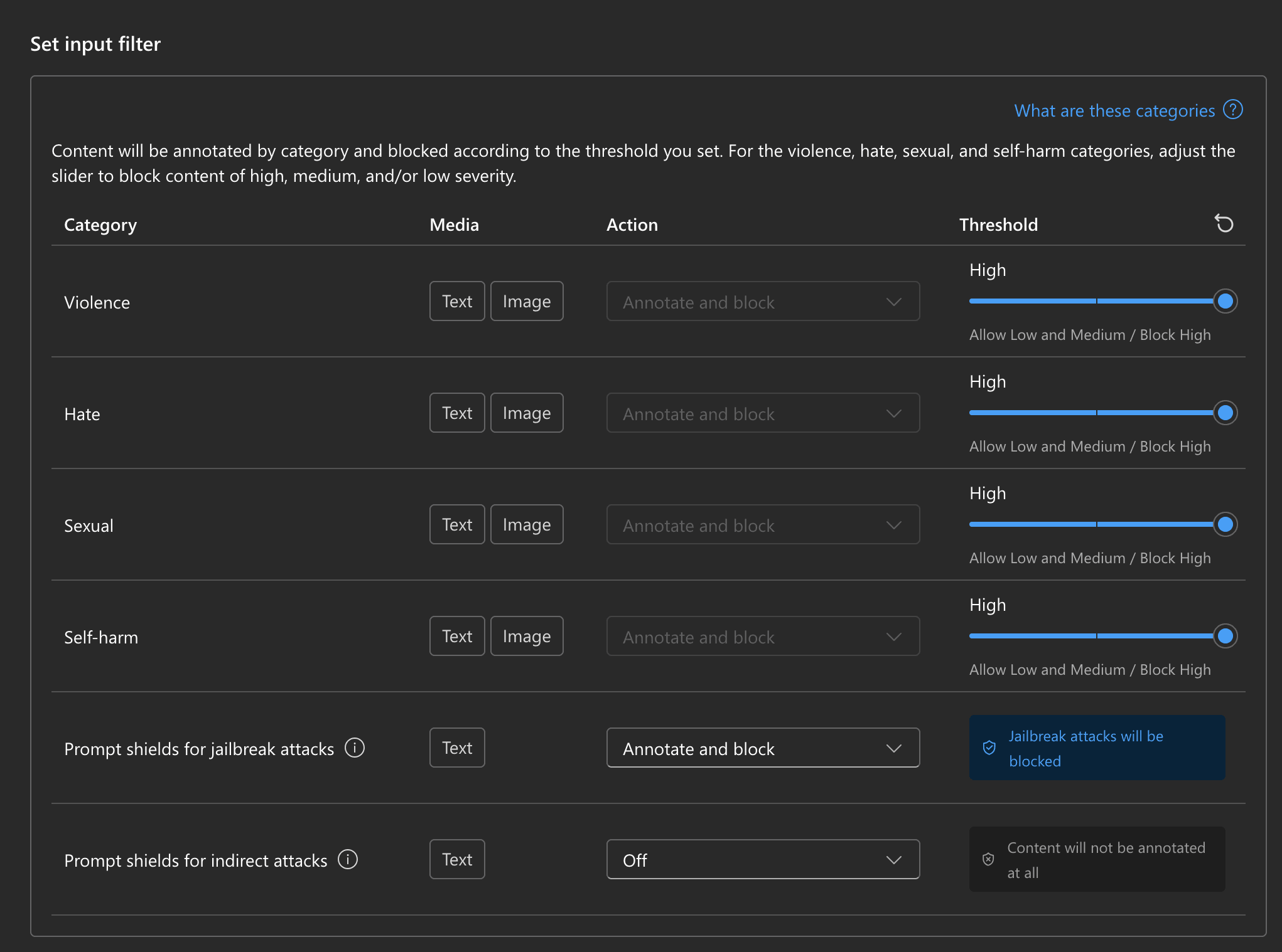 Azure OpenAI Studio - input filters