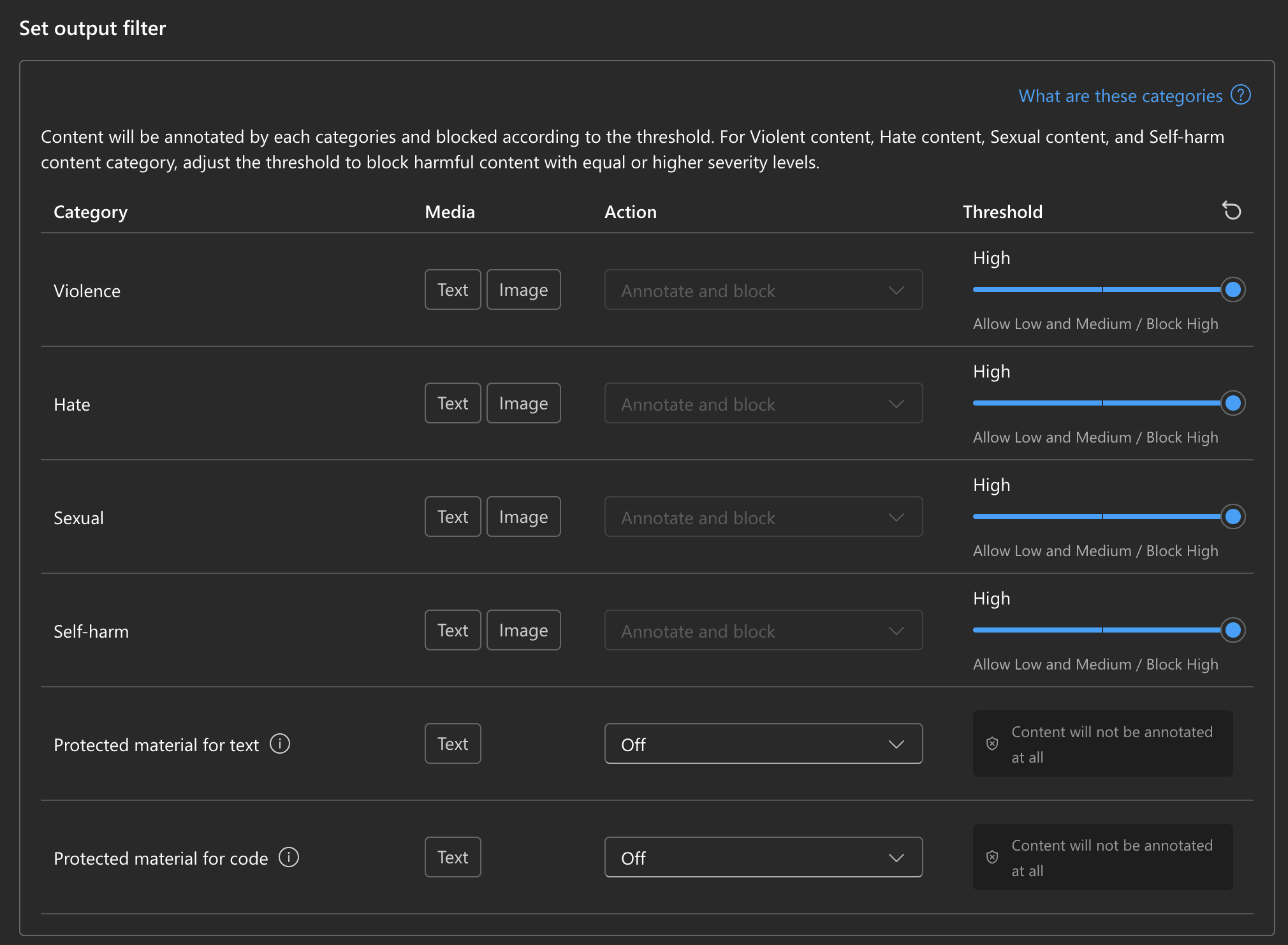 Azure OpenAI Studio - output filters