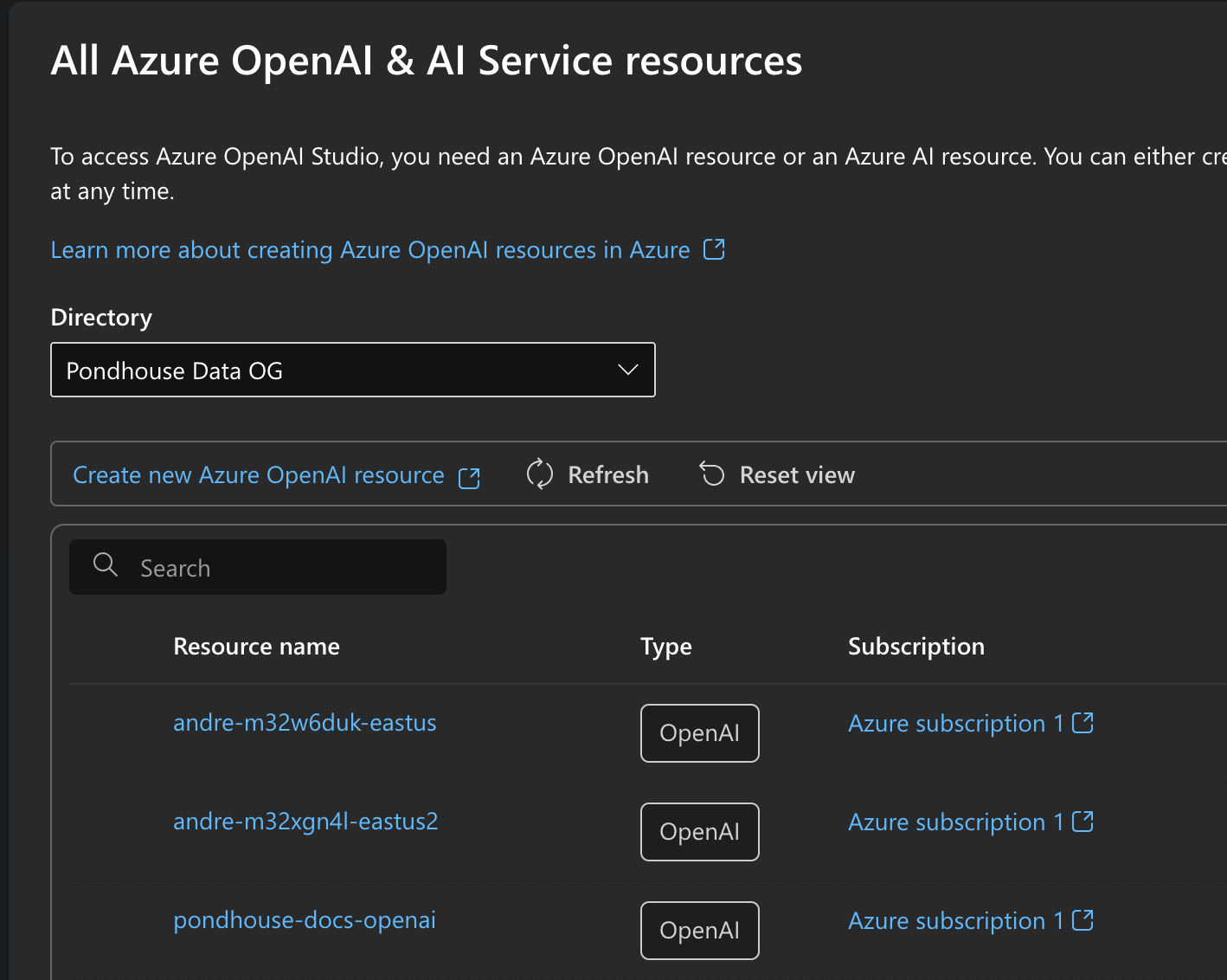 Azure OpenAI Studio - select resource