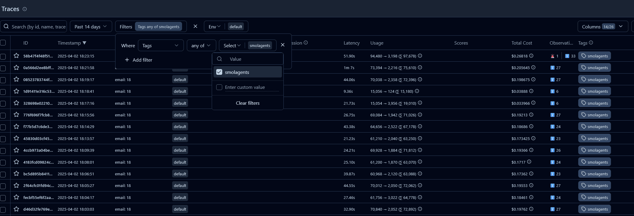 Tag filtering