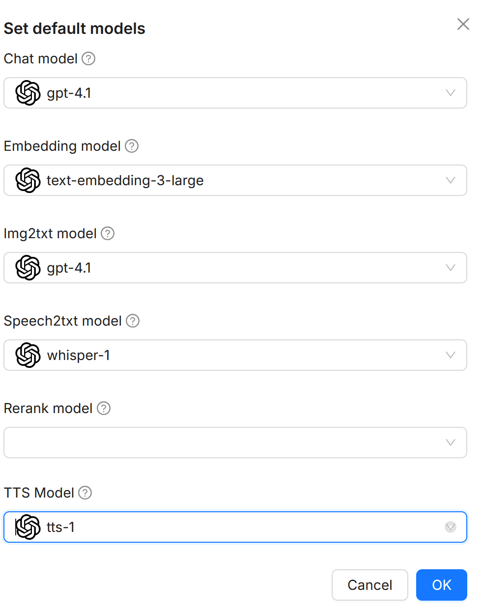 RAGFlow Set Default Models